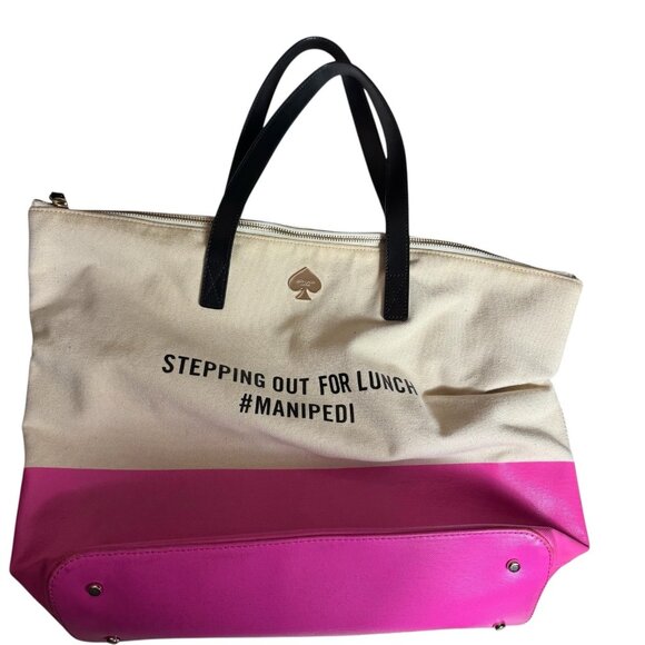 Kate Spade New York Tote/travel Bag Pink and Cream Cotton Canvas Large - Picture 7 of 16